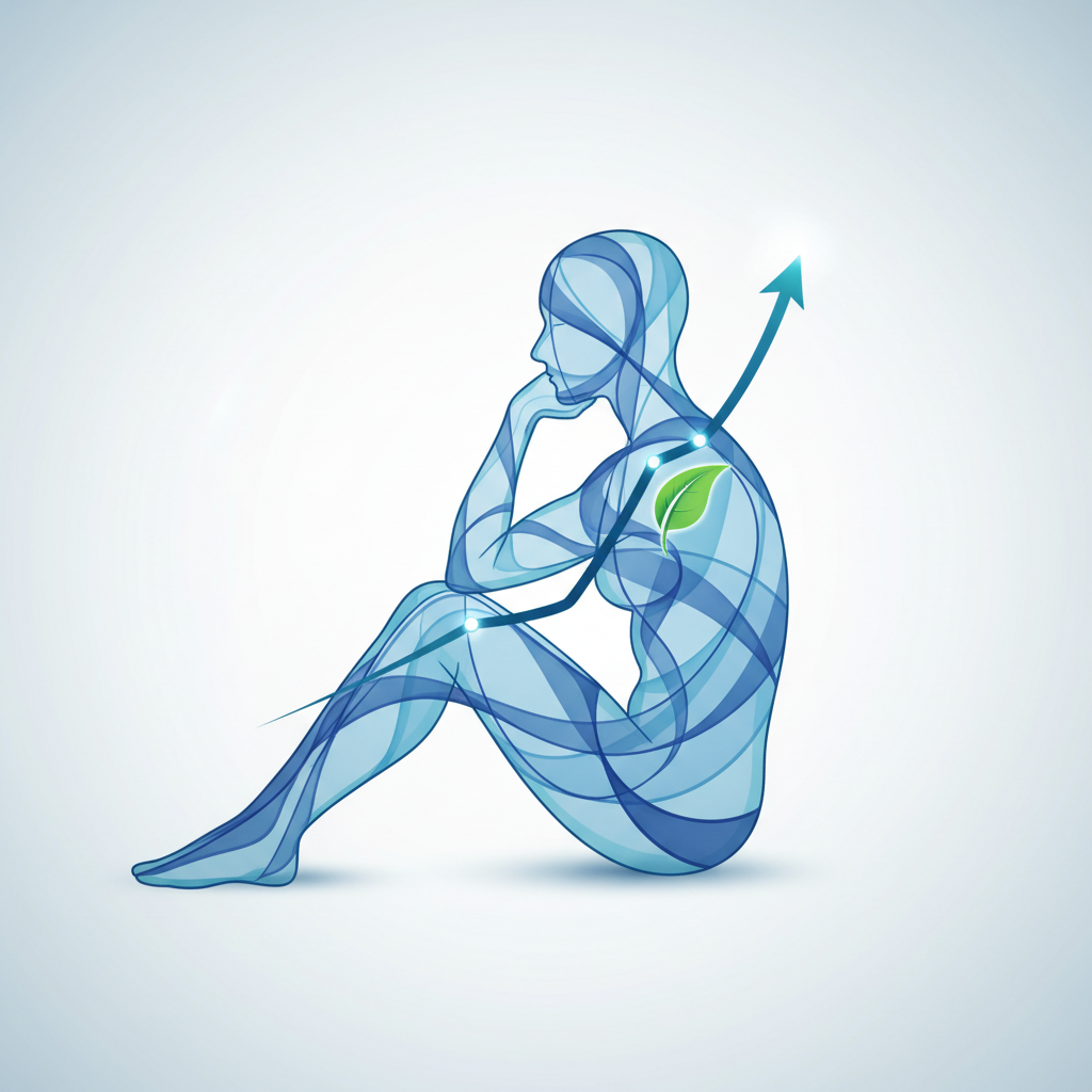 A conceptual illustration showing a rising and falling trend line over a calm human profile, representing career health tracking.